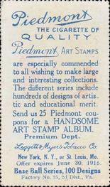 1914 Piedmont Art Stamps T330-2 #NNO Jimmy Archer Back
