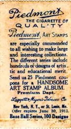 1914 Piedmont Art Stamps T330-2 #NNO Eddie Cicotte Back