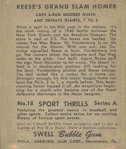 1948 Swell Sport Thrills #18 Home Run To Fame: Pee Wee Reese's Grand Slam Back