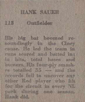 1949 M.P. & Co. (R302-2) #113 Hank Sauer Back