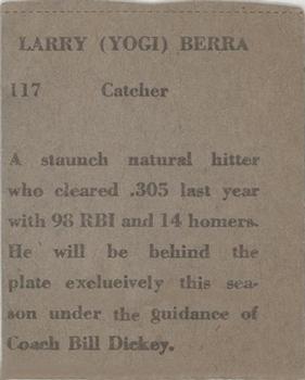 1949 M.P. & Co. (R302-2) #117 Larry Berra Back