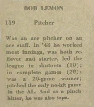 1949 M.P. & Co. (R302-2) #119b Bob Lemon Back