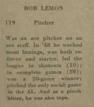 1949 M.P. & Co. (R302-2) #119a Bob Lemon Back