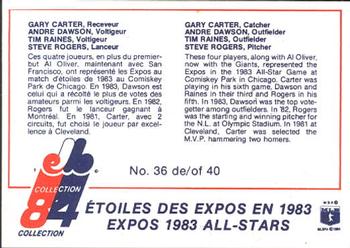 1984 Stuart Montreal Expos #36 Expos 1983 All Stars (Andre Dawson / Tim Raines / Steve Rogers / Gary Carter) Back