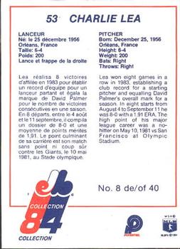 1984 Stuart Montreal Expos #8 Charlie Lea Back