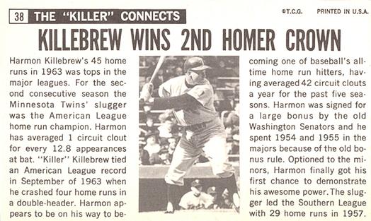 1964 Topps Giants #38 Harmon Killebrew Back