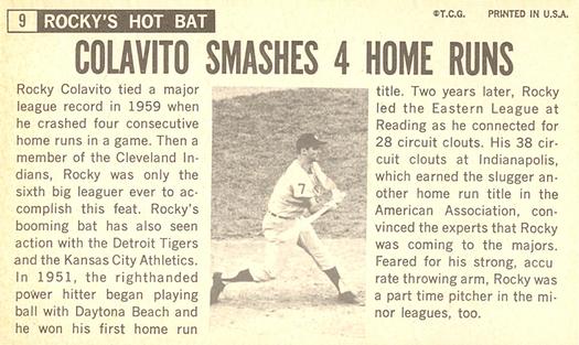 1964 Topps Giants #9 Rocky Colavito Back