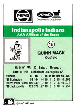 1990 CMC Indianapolis Indians #16 Quinn Mack Back