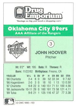 1990 CMC Oklahoma City 89ers #3 John Hoover Back