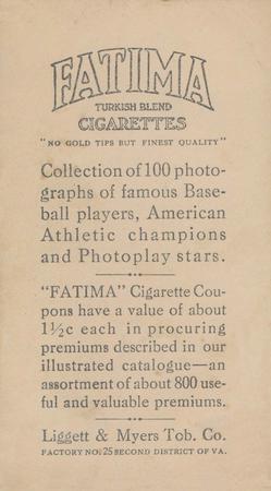 1914 Fatima (T222) #NNO Rube Benton Back