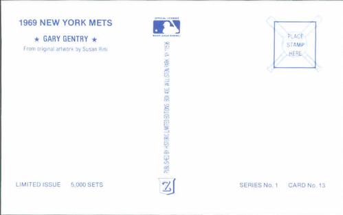 1989 Historic Limited Editions 1969 New York Mets Postcards #13 Gary Gentry Back