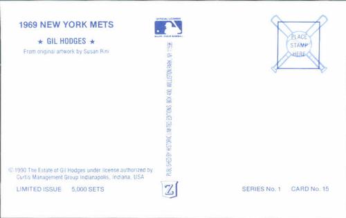 1989 Historic Limited Editions 1969 New York Mets Postcards #15 Gil Hodges Back