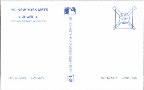 1989 Historic Limited Editions 1969 New York Mets Postcards #29 Al Weis Back