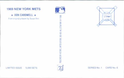 1989 Historic Limited Editions 1969 New York Mets Postcards #6 Don Cardwell Back