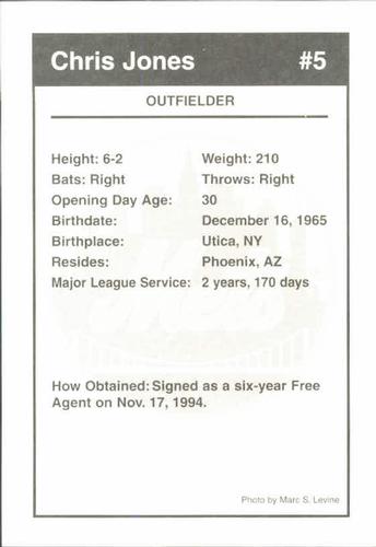 1996 Marc S. Levine New York Mets Photocards #NNO Chris Jones Back