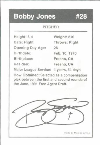 1998 Marc S. Levine New York Mets Photocards #14 Bobby Jones Back