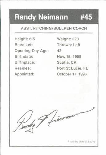 1998 Marc S. Levine New York Mets Photocards #19 Randy Niemann Back