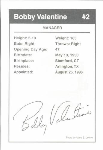 1998 Marc S. Levine New York Mets Photocards #31 Bobby Valentine Back