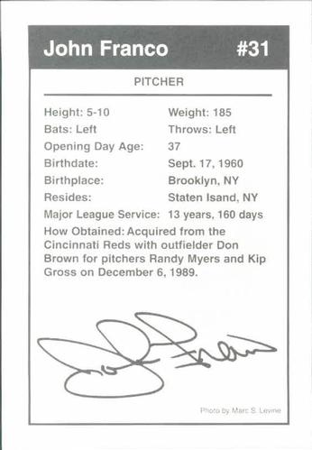 1998 Marc S. Levine New York Mets Photocards #8 John Franco Back