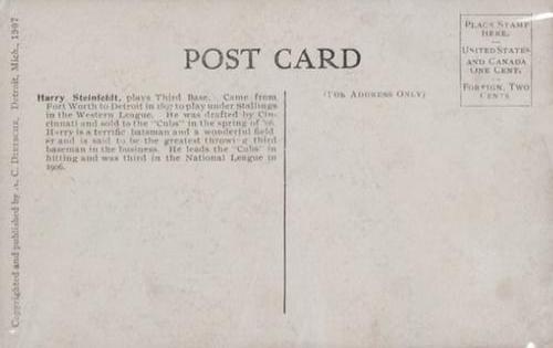 1907-09 A.C. Dietsche Postcards (PC765) #NNO Harry Steinfeldt Back