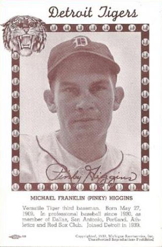 1940 Michigan Sportservice Detroit Tigers #NNO Pinky Higgins Front
