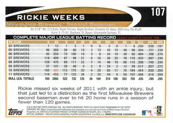 2012 Topps Opening Day #107 Rickie Weeks Back