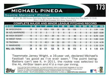 2012 Topps Opening Day #173 Michael Pineda Back
