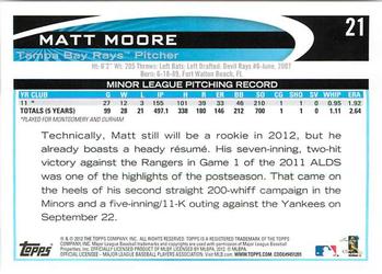 2012 Topps Opening Day #21 Matt Moore Back