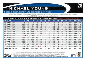 2012 Topps Opening Day #28 Michael Young Back