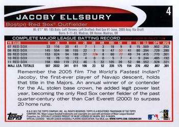 2012 Topps Opening Day #4 Jacoby Ellsbury Back