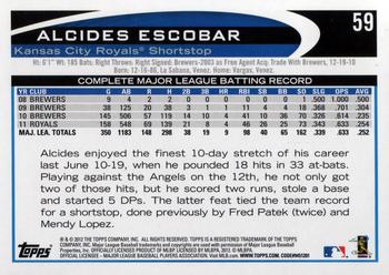 2012 Topps Opening Day #59 Alcides Escobar Back