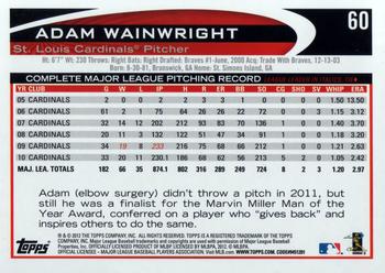 2012 Topps Opening Day #60 Adam Wainwright Back