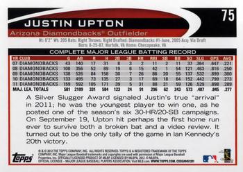 2012 Topps Opening Day #75 Justin Upton Back