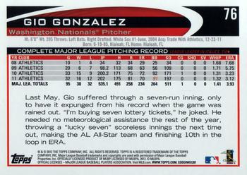 2012 Topps Opening Day #76 Gio Gonzalez Back