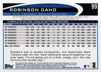 2012 Topps Opening Day #99 Robinson Cano Back