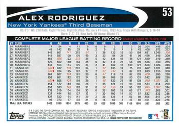 2012 Topps Opening Day #53 Alex Rodriguez Back