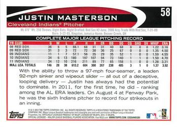 2012 Topps Opening Day #58 Justin Masterson Back