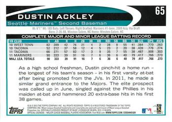 2012 Topps Opening Day #65 Dustin Ackley Back
