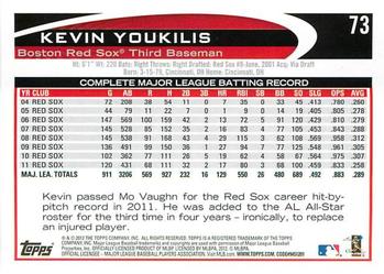 2012 Topps Opening Day #73 Kevin Youkilis Back