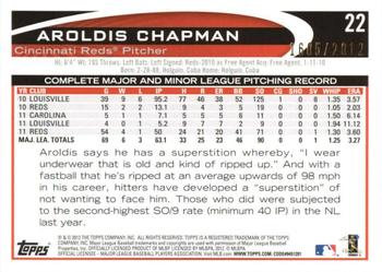 2012 Topps Opening Day - Blue #22 Aroldis Chapman Back