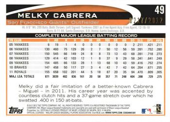 2012 Topps Opening Day - Blue #49 Melky Cabrera Back