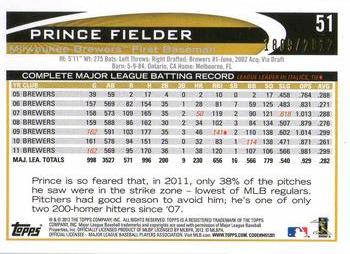 2012 Topps Opening Day - Blue #51 Prince Fielder Back