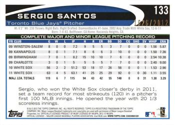 2012 Topps Opening Day - Blue #133 Sergio Santos Back