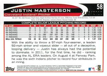 2012 Topps Opening Day - Blue #58 Justin Masterson Back