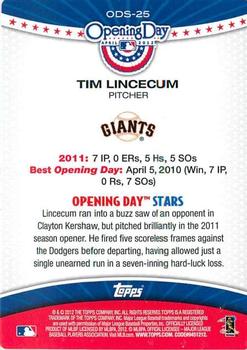 2012 Topps Opening Day - Opening Day Stars #ODS-25 Tim Lincecum Back