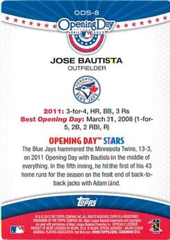 2012 Topps Opening Day - Opening Day Stars #ODS-8 Jose Bautista Back