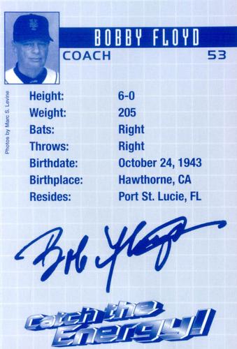 2004 New York Mets Marc S. Levine Photocards #NNO Bobby Floyd Back