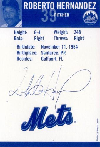 2005 New York Mets Marc S. Levine Photocards #NNO Roberto Hernandez Back