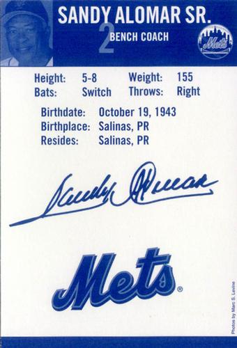 2005 New York Mets Marc S. Levine Photocards #NNO Sandy Alomar Sr. Back