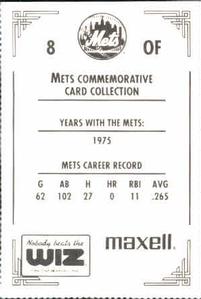 1991 The Wiz New York Mets #8 Jesus Alou Back